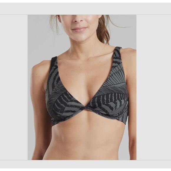 Athleta |‎ Herb Olive & Black Zuma Plunge Bikini Top -  Size 40B/C - Picture 1 of 3